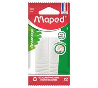Maped - Lot de 2 Gommes Greenlogic - Apporte précision et Confort - Gomme Blanche - sans Phtalates - sans PVC - Emballage Eco-Conçu - Fabriqué en France