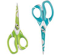 Maped - Lot de 2 Paires de Ciseaux Zenoa Fit 15 cm-Ciseaux Enfants avec Anneaux Asymétriques Intérieur Souple - Lamelles Décorées et Amorties Anti-Douleur - Ciseaux Scolaires dès 12 Ans Bleu + Vert