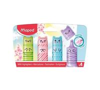 Maped - 4 mini surligneurs PASTEL - Petits Surligneurs de Poche Originaux en forme de personnages Kawaïi - Vert, Bleu, Rose et Violet Pastel
