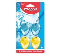 Maped - Lot de 4 Taille-Crayons Igloo - 1 Trou avec Réservoir Transparent - Fourniture Scolaire Pour Enfants - Ergonomique et Compact - 2 Bleus & 2 Jaunes