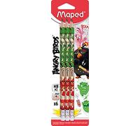 Maped Lot de 6 Crayons à Papier Graphite HB n°2 ANGRY BIRDS avec Embout Gomme Blanche et Forme Triangulaire