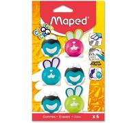Maped - Lot de 6 Gommes Croc Croc Grenouille et Lapin - Gomme qui Efface Différents Types d'Encres et Crayons - Gomme Puzzle Amusante pour les Enfants