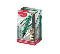 Maped - Marqueurs permanents JUMBO Pointe Ronde Ogive 2 mm - Boite de 12 Feutres Marqueurs - Vert - Marqueurs Multi surfaces