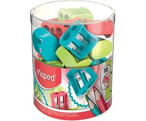 Maped - Matériel scolaire - Présentoir de 20 taille-crayons Vivo - Possède 2 trous pour aiguiser - Taille compacte pour la trousse - Forme ergonomique - 3 couleurs différentes