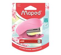 Maped - Mini Agrafeuse Vivo Rose Pastel Avec 400 Agrafes 26/6 - Corps en Matériau Recyclé - Ôte Agrafes Intégré - Compatible 24/6 et 26/6 - Relie jusqu'à 15 Feuilles