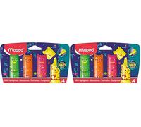Maped - Mini Surligneurs Pixel Party - Petits Surligneurs de Poche Originaux en forme de personnages - Vert, Orange, Rose, Jaune (Lot de 2)