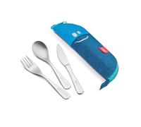 Maped Picnik Concept Kids - Etui avec Couverts en Acier Inoxydable - Fourchette, Couteau et Petite Cuillère Adaptés aux Enfants - Étui en Tissu Bleu 3 pièces