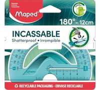 Maped Rapporteur Incassable Plastique Ergonomique et Résistant, repérage optimisé - Rapporteur 180°/ 12 cm - Coloris Aléatoire Vert ou Bleu
