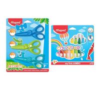 Maped - Set de 3 ciseaux créatifs KIDICRAFT 12 cm - 3 formes de découpe & Color'Peps Gros Feutres de Coloriage Premier âge pour Bébé et Enfant dès 1 an avec Pointe Sécurisée