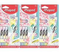 Maped - Surligneurs Fluo Duo x3 - 2 surligneurs en 1 - Coloris pastels assortis : orange, jaune, rose, bleu, violet et vert - Blister carton recyclable (Lot de 3)