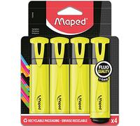 Maped – Surligneurs Fluo'Peps Classic – Jaune fluo, Pointe biseautée, Longue durée – Lot de 4