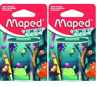 Maped - Taille-crayon canette en métal - Deux trous de différents diamètres - Grande capacité de réserve - Décor Jungle fever - Emballage carton recyclable (Lot de 2)