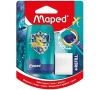 Maped - Taille-Crayons Gomme Duo Dragon 2 en 1 - Taille-Crayons 2 Trous + Gomme - Sans PVC ni Phtalate - Avec Recharge Gomme