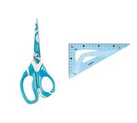 Maped Zenoa Fit Ciseaux avec Anneaux souples et Lamelles Amorties Anti-Douleur 15 cm & Équerre Incassable - Équerre 60° grand côté 21 cm - Toucher Soft - Équerre Scolaire Astucieuse- Vert ou Bleu