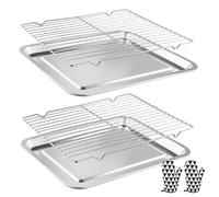 Mapille Plaque de Cuisson en Acier Inoxydable, Plaque à Patisserie avec Grille de Refroidissement et Gants de Four, Plaque de Four Universelle pour Pâtisserie, Griller, égoutter les Légumes, 40x30x2CM