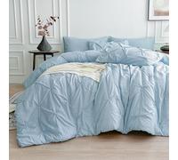 Maple&Stone Parure de lit 8 pièces à plis pincés dans un sac, parure de lit plissée avec draps, taies d'oreiller et couvre-oreillers, bleu clair pour grand lit