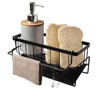 Mapouji | Porte Eponge Evier Cuisine | Support Rangement pour Produit Vaisselle | Range Savon et Organisateur en INOX Noir | Repose Eponges | Egouttoir Parfait pour écoulement de l'eau