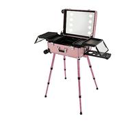 Maquillage Valise,Mallette Maquillage roulettes,Trolley Maquillage,éclairage LED et 3 Niveaux,Sécurité Serrures Métalliques,Hauteur Ajustable,roulettes 360,Usage Studio Voyage Travail Itinérant,Rose
