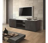 Mar.c.a. Design - Meuble TV 165x45x45 cm Effet Acier et Marbre Blanc - 2 Portes et 2 Niches - Made in Italy