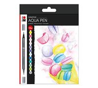 Marabu 014500000105 - Aqua Pen Graphix, Ice Baby Lot de 12 feutres aquarelle avec couleurs brillantes, encre à base d'eau, avec double pointe, aquarelle sur papier aquarelle