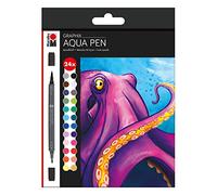 Marabu 014500000106 014500000106-Aqua Pen Graphix, Octopy, encre brillante à base d'eau, double pointe, aquarellable sur papier aquarelle, 24 couleurs, lot de 24