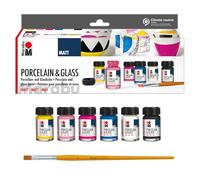 Marabu 1116000000087 - Porcelain & Glass Starter Set Matt, Peinture pour Porcelaine et Verre à Base d'eau, résiste au Lave-Vaisselle sans Cuisson, 6 x 15 ML de Peinture et Pinceau