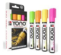 Marabu 1240000004000 YONO Lot de 4 marqueurs fluo en acrylique polyvalents avec pointe ogive japonaise de 1,5 à 3 mm, à base d'eau, résistants à la lumière et à l'eau, pour presque toutes les surfaces