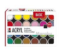 Marabu Set de peinture acrylique BASIC, 24 x 18 ml, couleurs satinées, séchage rapide