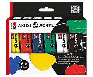 Marabu Artist 122000000091 Lot de 6 peintures acryliques Fines de qualité Artistique, à Base d'eau, consistance pâteuse, hautement pigmentée, très Bonne Brillance et opacité, 6 x 22 ML