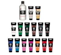 Marabu Color Super Set, Blanc, Peinture Acrylique à Base d'eau, séchage Rapide, résistante à la lumière, imperméable, Applicable sur Toile, Papier, Bois, Multicolor, 500 ml and 15 x 100 ml