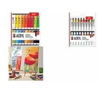 Marabu 1210000000202 - Lot de 18 peintures acryliques opaques mates brillantes à base d'eau pour châssis, carton de peinture, papier et bois, séchage rapide, 18 couleurs basiques
