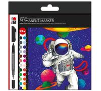 Marabu Marabu Lot de 24 marqueurs permanents Graphix Hero of Galaxy, avec double pointe de 1 à 2 mm et 0,5 mm, couleurs brillantes, encre à séchage rapide, sans odeur et imperméable à l'eau.
