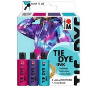 Marabu TIE DYE INK Set de couleurs batik Trend, 3 x 80 ml de couleur à base d'eau, élastiques inclus, couleur batik éclatante pour textiles clairs jusqu'à 20% de fibres synthétiques, 1730000000202