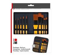 Marabu Trousse, Set étui et 10 pinceaux en Bois certifié FSC, env. 9,3 x 23 cm, 1628000000002, Black, Brown, 9 x 23 cm