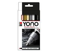Marabu Yono 124000004001 Lot de 4 marqueurs en métal avec pointe ronde japonaise 1,5-3 mm, à base d'eau, résistant à la lumière et à l'eau, pour presque tous les supports