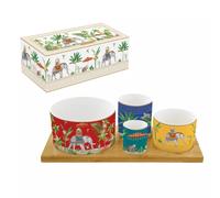 MARAJAH Set apéritif 4 coupelles en Porcelaine sur Plateau en Bambou EASYLIFE