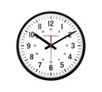 Marathon Horloge analogique de 25,4 cm, Noire, silencieuse, trotteuse à Balayage continu - Cadran Facile à Lire - Marqueurs de 12 et 24 Heures - Trous de Serrure intégrés pour Un Montage Mural Facile