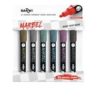 CLAIREFONTAINE Marbel Set De 6 Marqueurs Universel Pointe Ronde Médium 4mm Assortiment Metallique