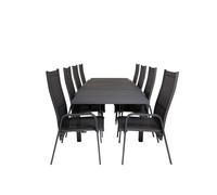 Marbella Ensemble table et chaises de jardin, table 100x160/240cm et 8 chaises Copacabana, noir.