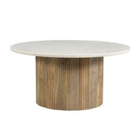 Marbella-table basse ronde 70 cm en marbre blanc et bois massif