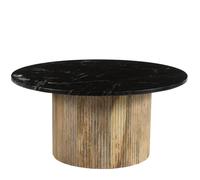 Marbella-table basse ronde 70 cm en marbre noir et bois massif