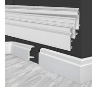 MARBET DESIGN Plinthes en plastique HDPS blanc - Profil de plinthe de 2 mètres, Plinthes de finition pour plinthes de sol, Moulures de sol, Canaux de câbles (HF-1 108x24 mm, 2 mètres)