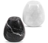 MARBLE RANGE Ensemble de 2 salières et poivrières en marbre en forme d'œuf, contenants à épices noirs et blancs de 5,8 cm - Ensemble sel et poivre de style campagnard