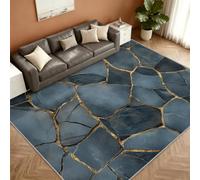 Marble Tapis 140x200cm, Black Gold Marble Tapis for Living Room | Washable Soft Anti-Slip Moquette for Bedroom Bedside Dining Table Decor