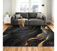 Marble Tapis 140x200cm, Black Gold Marble Tapis for Living Room | Washable Soft Anti-Slip Moquette for Bedroom Bedside Dining Table Decor