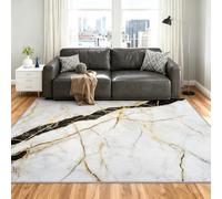 Marble Tapis 140x200cm, Black Gold Marble Tapis for Living Room | Washable Soft Anti-Slip Moquette for Bedroom Bedside Dining Table Decor