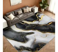 Marble Tapis 140x200cm, Black White Marble Tapis for Living Room | Washable Soft Anti-Slip Moquette for Bedroom Bedside Dining Table Decor