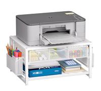 Marbrasse Imprimante Rangement Multifonction,Support D'écran avec Tiroir et 2 Porte-Stylos,Organiseur de Bureau Métal,Organiseur de Bureau pour Télécopieur,Sscanner,Ordinateur(Blanc)