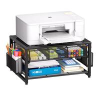 Marbrasse Imprimante Rangement Multifonction,Support D'écran avec Tiroir et 2 Porte-Stylos,Organiseur de Bureau Métal,Organiseur de Bureau pour Télécopieur,Sscanner,Ordinateur(Noir)