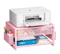 Marbrasse Imprimante Rangement Multifonction,Support D'écran avec Tiroir et 2 Porte-Stylos,Organiseur de Bureau Métal,Organiseur de Bureau pour Télécopieur,Sscanner,Ordinateur(Rose)